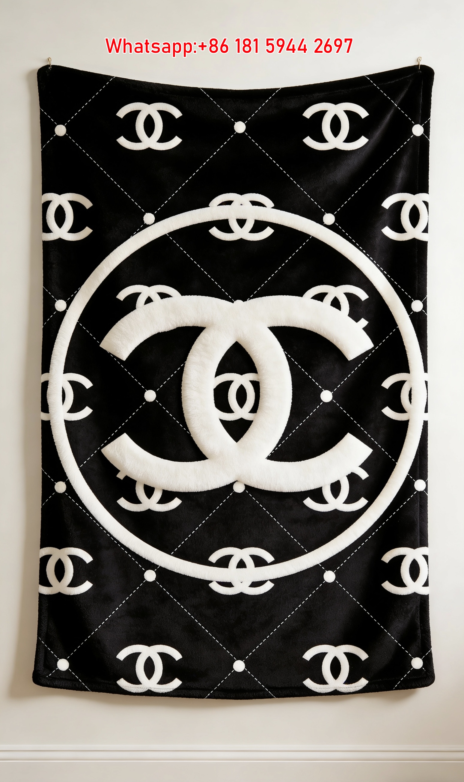 Chanel Black & White Quilted CC Logo Flannel Throw Blanket IMG_7089